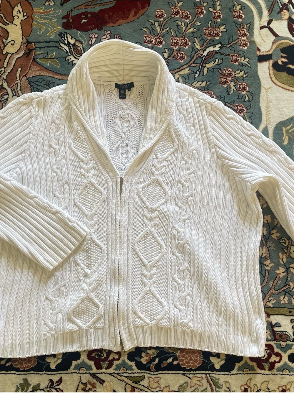 Chaps White Cable Knit Zip Up Sweater ~ 3x